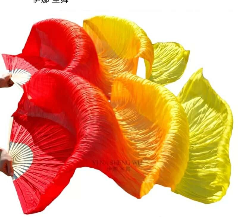 fan veu leque seda vermelho laranja