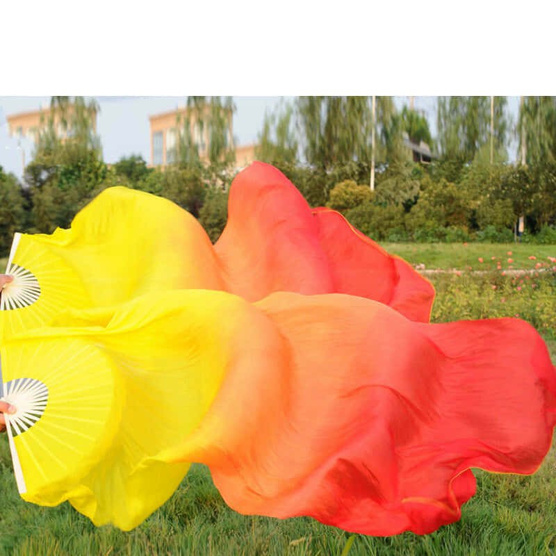 fan leque seda vermelho laranja