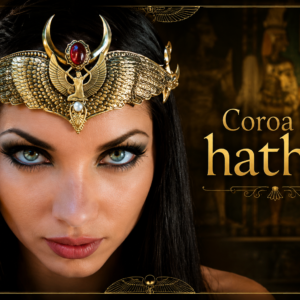 Coroa de Hathor artesanal em **cobre**, adornada com **pedra semipreciosa**, ideal para cerimônias, rituais e apresentações inspiradas no antigo Egito. Possui **tamanho regulável**, proporcionando melhor ajuste e conforto durante o uso.
