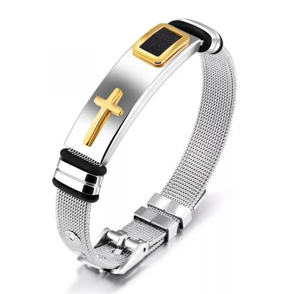 pulseira masculina moda cruz aco