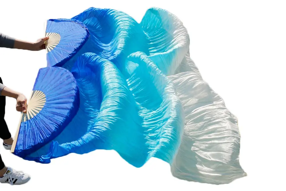 Fan Veu leque azul branco seda natural seda natural par pronta entrega no brasil