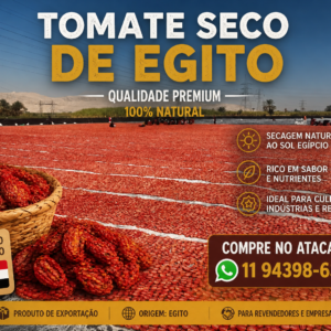 Tomate seco do Egito para importação no Brasil. Produto premium, natural, com sal ou temperado. Exportação em container, entrega em todos os portos brasileiros. Solicite cotação no atacado.