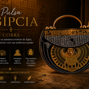 Pulsa Egípcia em cobre inteiro, feita artesanalmente sob encomenda no Egito, com temática do Egito Antigo e detalhes de Khepri, Lótus e Olho de Hórus. Uma peça chique e exclusiva, produzida especialmente para você.